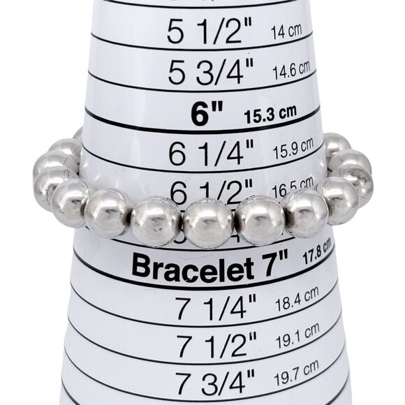 Vintage Sterling Silver 925 10mm Bead Bracelet 7.25" - Picture 5 of 7